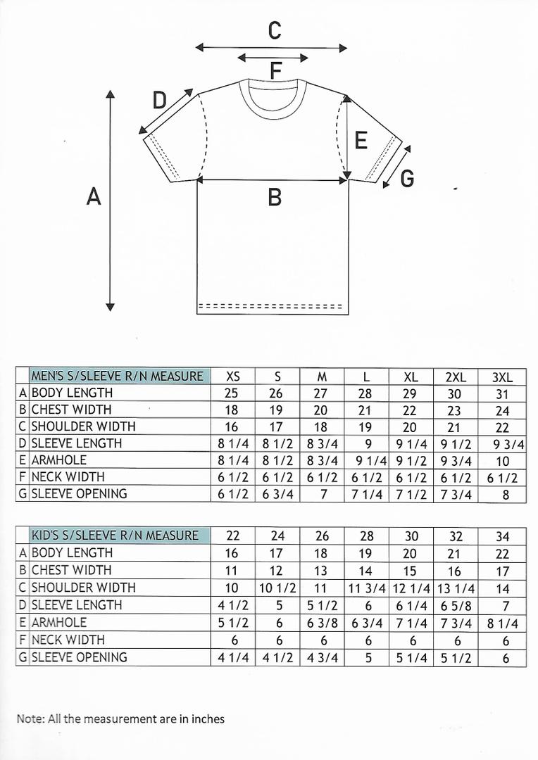 Sprint Kids 2024 - T-Shirt Size Chart