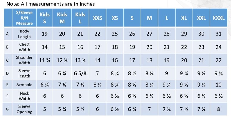 SAFRA Swim For Hope 2024 Shirt Size Chart