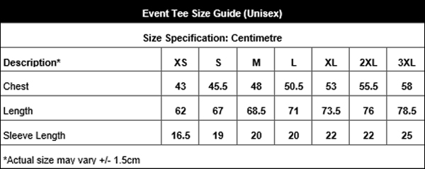 Event Tee - Size Guide (Unisex)