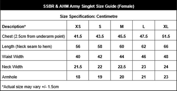 Size Chart - Singlet (Female)