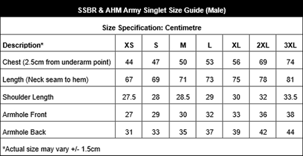 Size Chart - Singlet (Male)