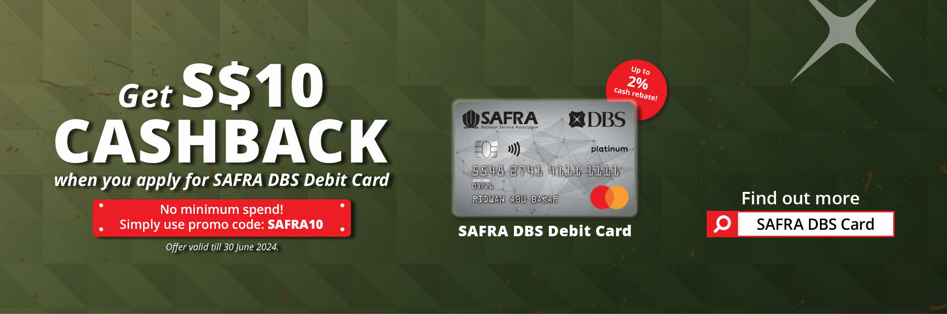 SAFRA DBS Debit Card $10 Cashback